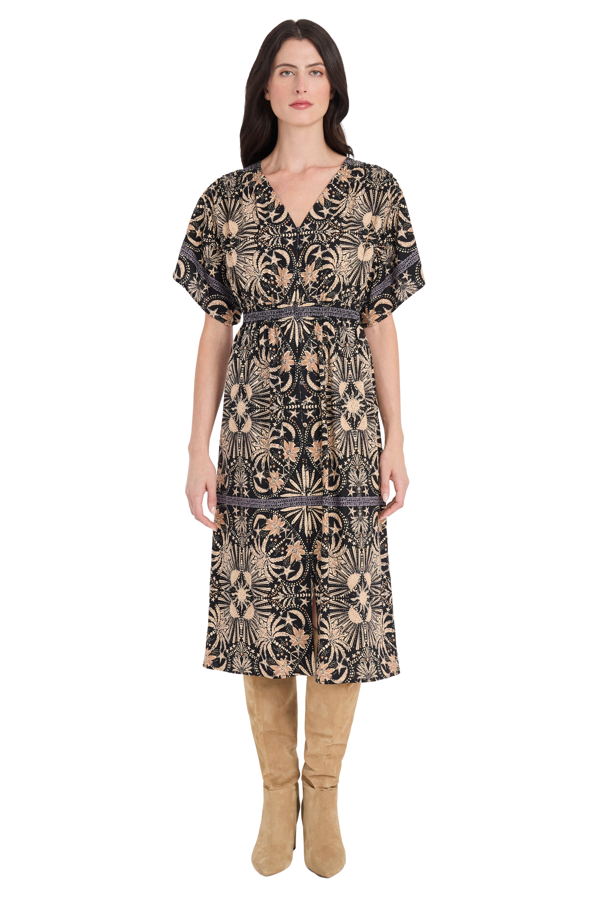Jackson Smocked Waist Printed Midi Dress