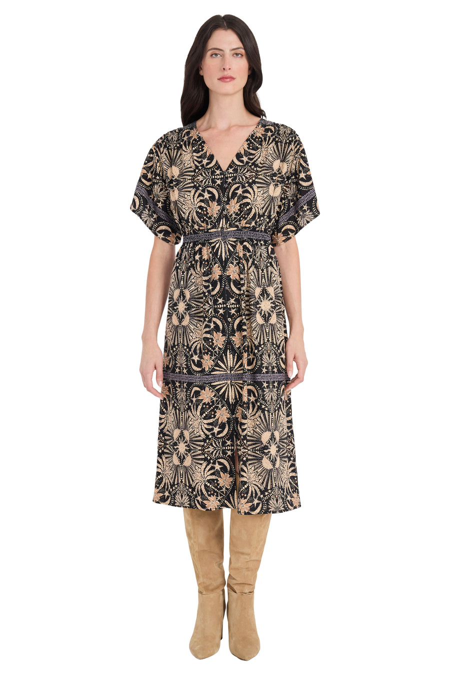 Jackson Smocked Waist Printed Midi Dress