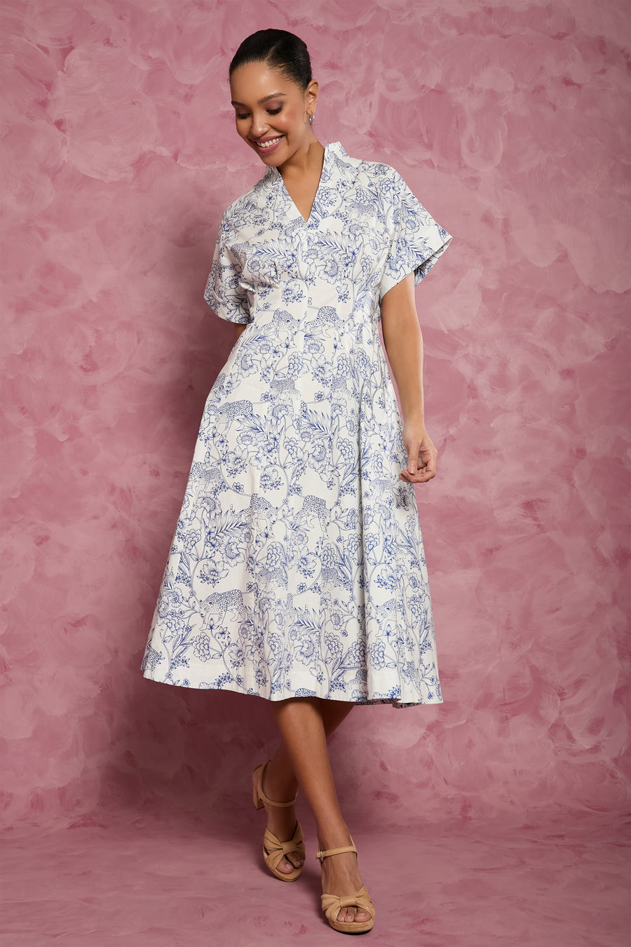Ysabela Short Sleeve Pleated Fit Midi Fit and Flare | London Times Maggy London Ysabela Short Sleeve Pleated Fit Midi Fit and Flare | London Times Maggy London