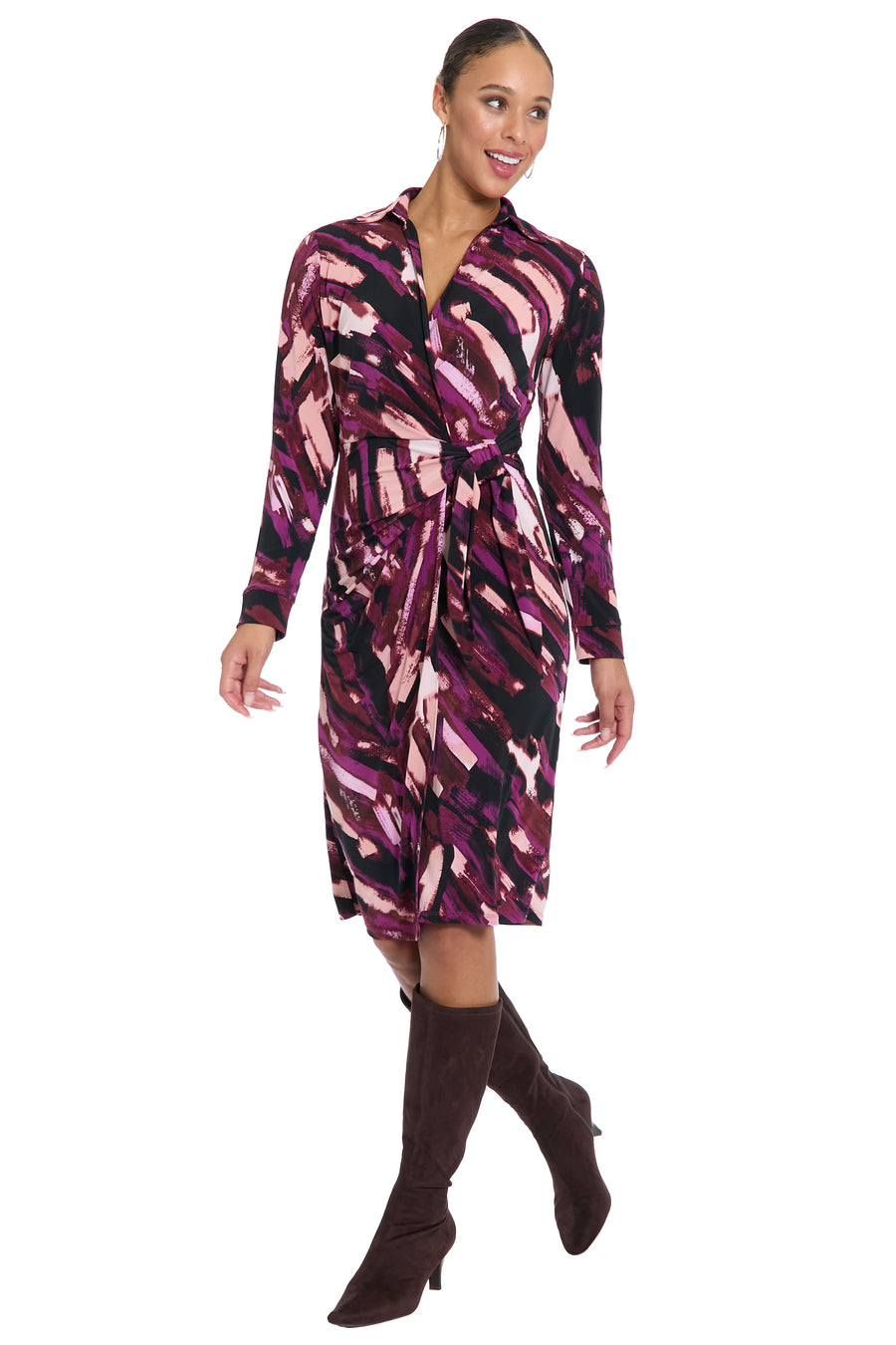 criss cross long sleeve dress Rhea Sheath Criss-Cross Collared Midi Dress Long Sleeve