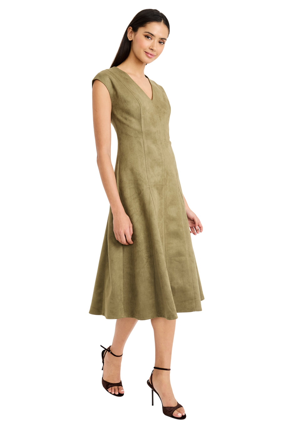 Ashanti Suede Cap Sleeve A-Line Midi