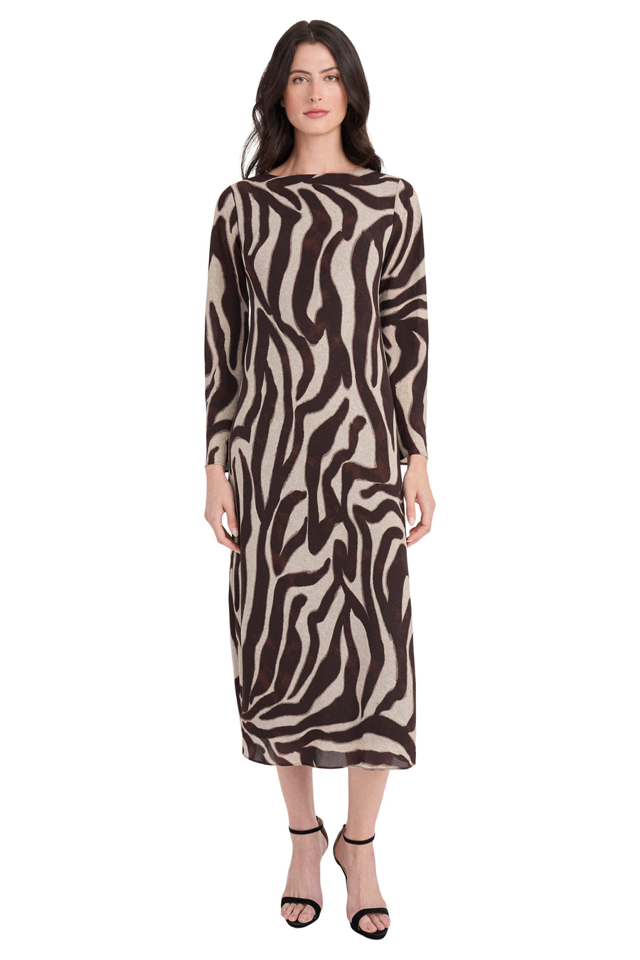 Helga Printed Knit Long Sleeve Midi Dress