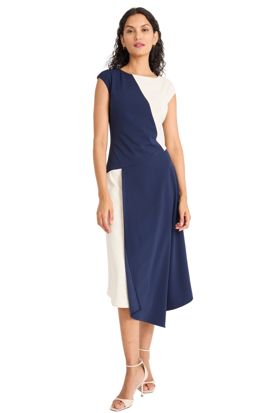 Sofia Asymmetrical Color Block Cap Sleeve Midi Dress