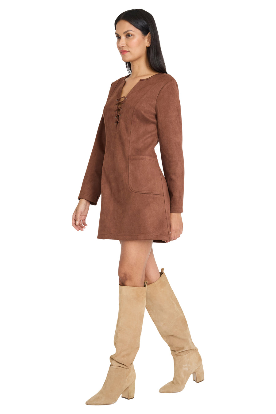 The Good Journey Long Sleeve Suede Mini Dress, Womens, 10, Grey The Good Journey Long Sleeve Suede Mini Dress, Womens, 10, Grey