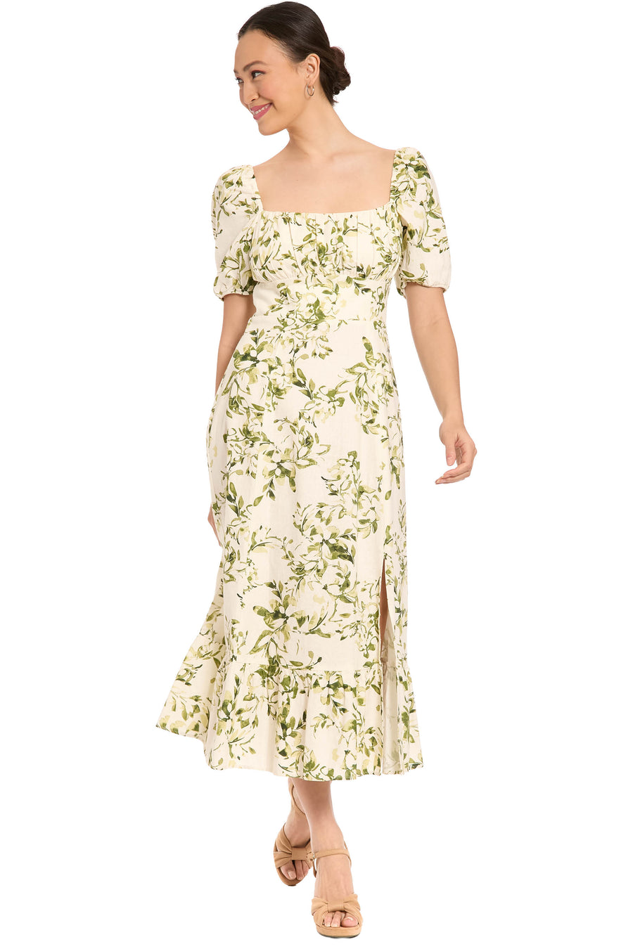 Kristin Puff Sleeve Midi in Willow Whispers
