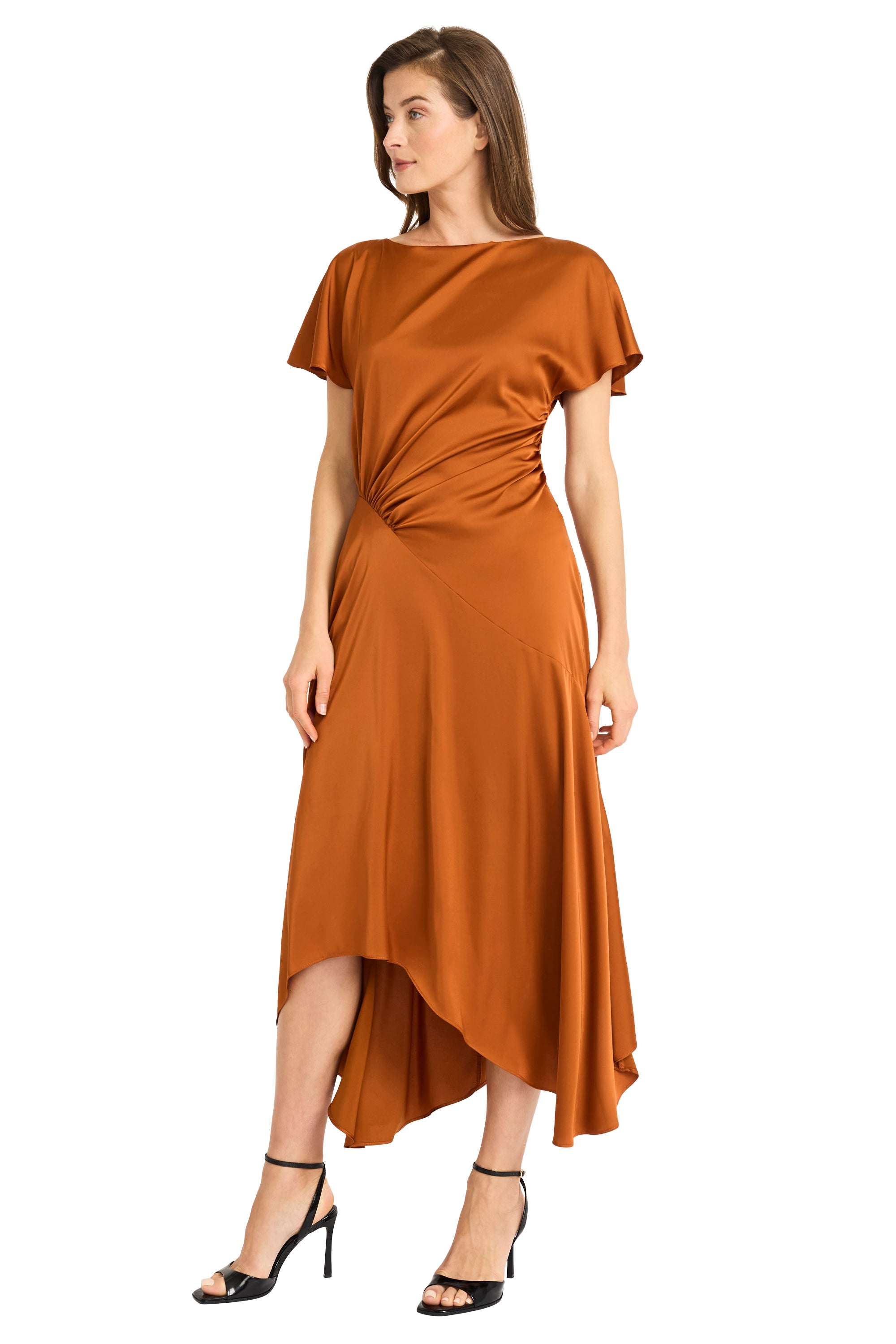 charmeuse flutter-sleeve a-line dress Betty Flutter Sleeve Charmeuse Dress A-Line Maxi
