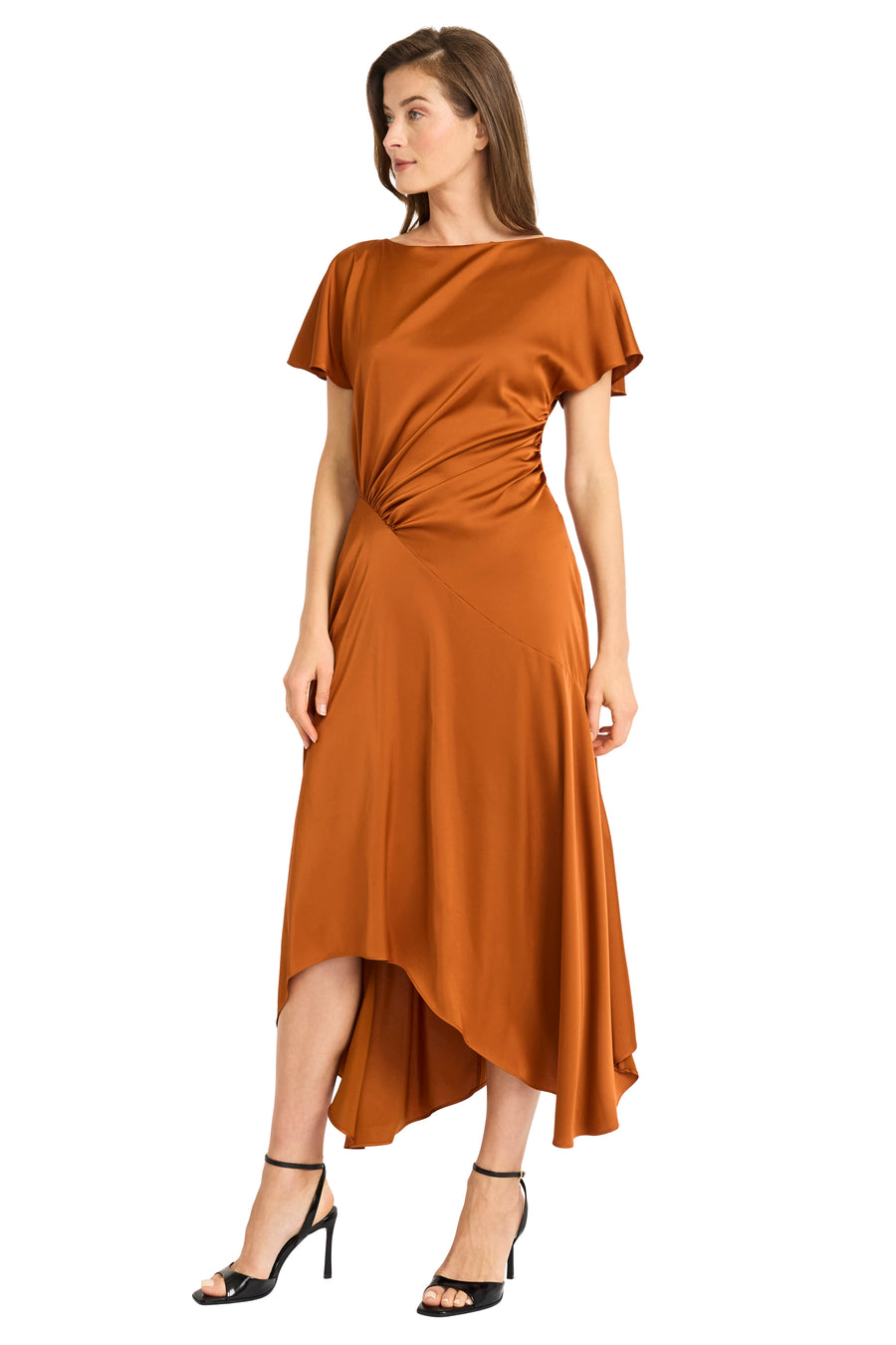 Betty Flutter Sleeve Charmeuse Dress A-Line Maxi | Maggy London Fired Brick / Standard / 18 Betty Flutter Sleeve Charmeuse Dress A-Line Maxi | Maggy London Fired Brick / Standard / 18