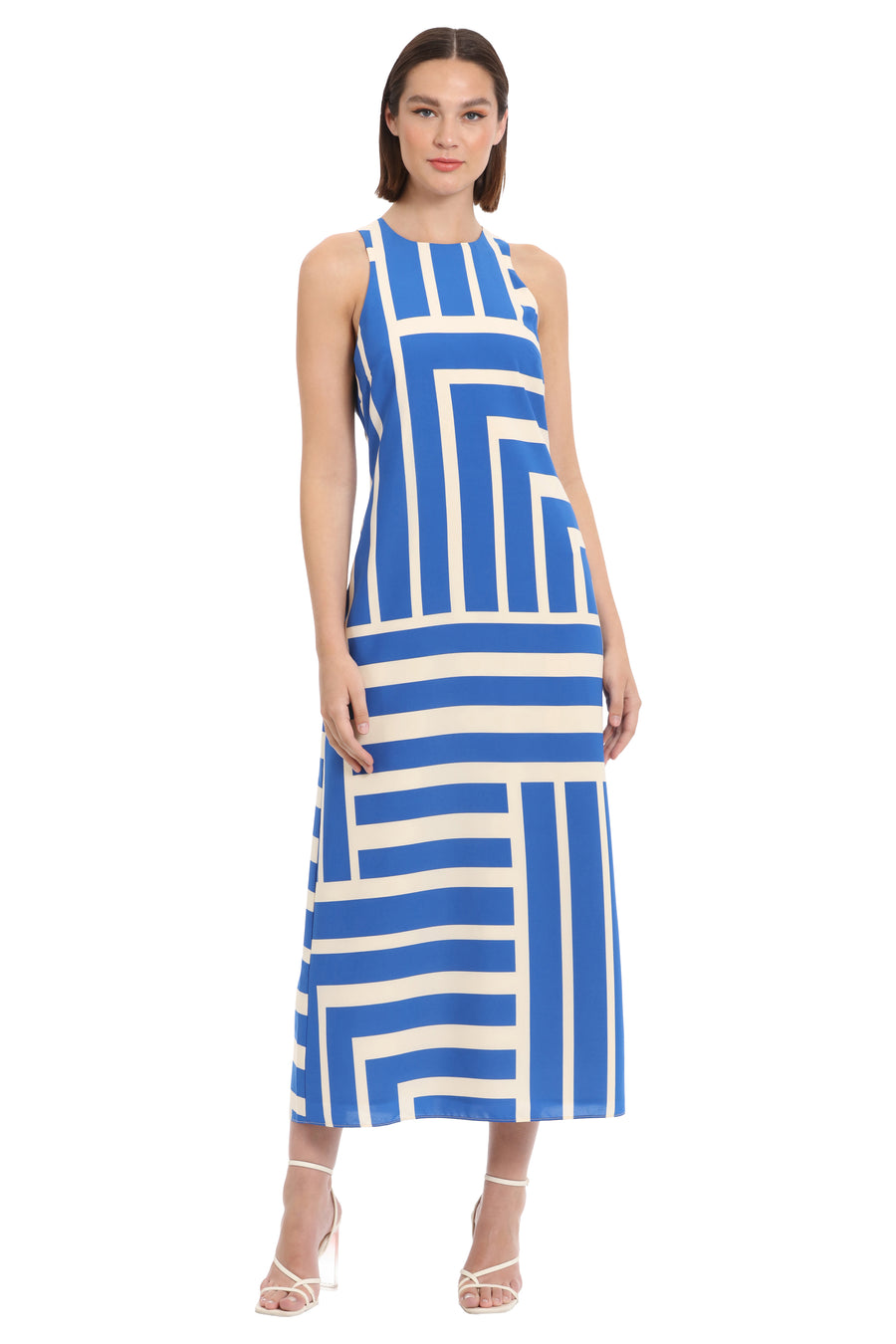 Sleeveless MAXI Dress WITH KEYHOLE BACK CREAM/BLACK / Standard / 0 Sleeveless MAXI Dress WITH KEYHOLE BACK CREAM/BLACK / Standard / 0