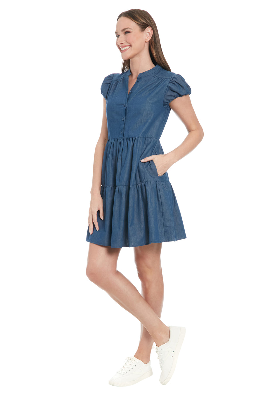 Billy Denim Babydoll Fit and Flare Long Sleeve Mini | London Times Maggy London Billy Denim Babydoll Fit and Flare Long Sleeve Mini | London Times Maggy London