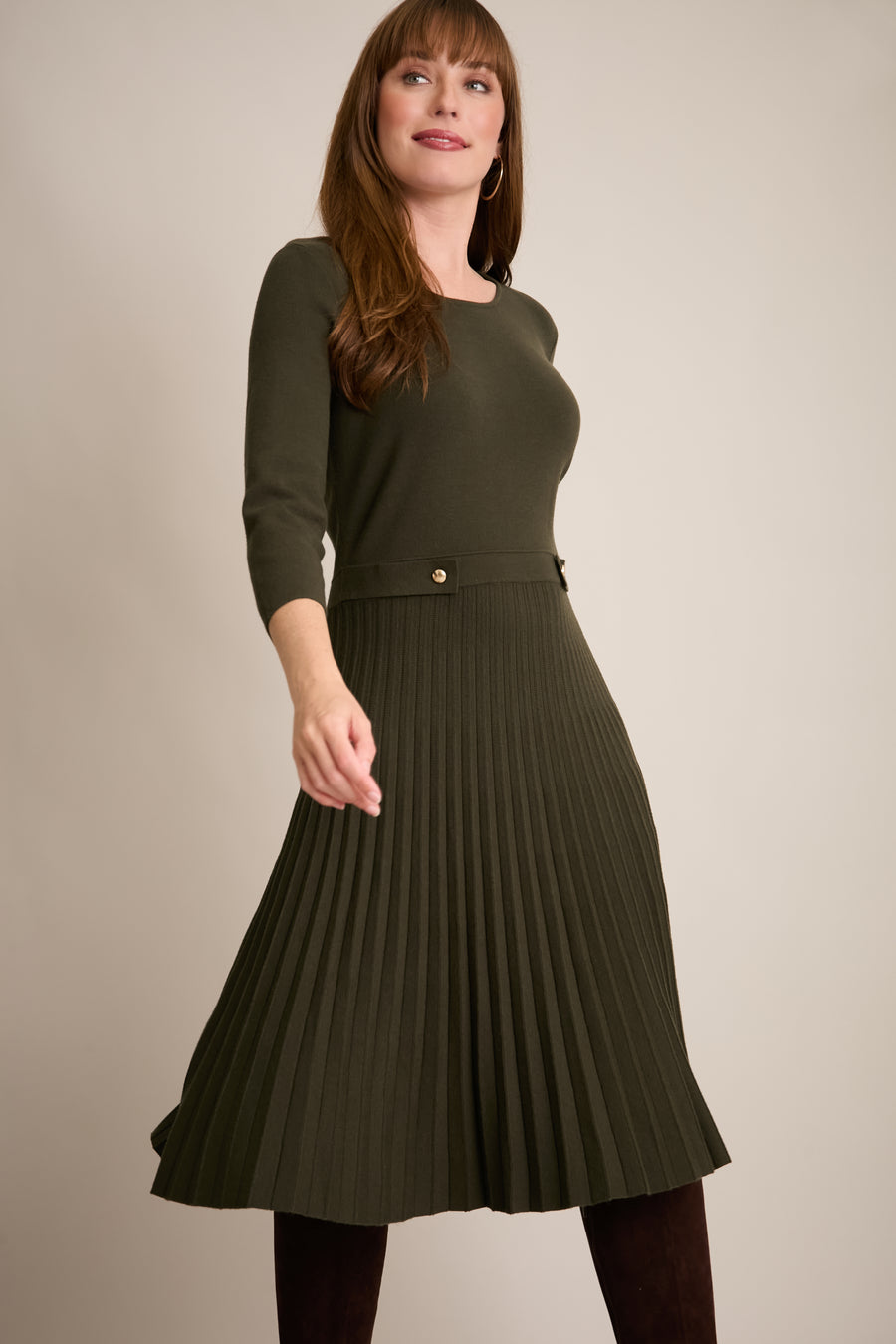 Ulani Side Tab Pleated Sweater Dress