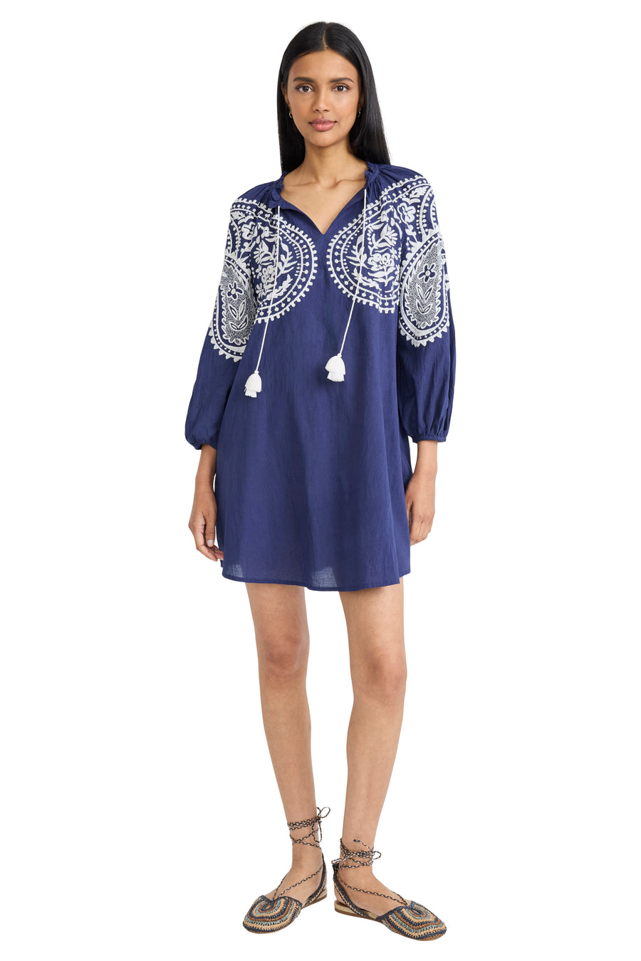Douglas Cotton Embroidered Long Sleeve Shift