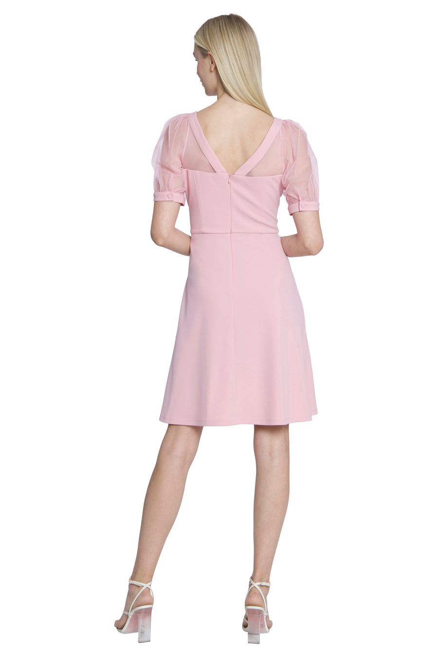 ILLUSION YOKE FIT & FLARE W/ PUFF SLEEVES Maggy London ILLUSION YOKE FIT & FLARE W/ PUFF SLEEVES Maggy London