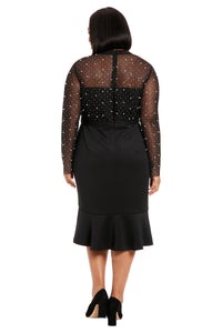 Laurenda Beaded Pearl Illusion Mesh Dress