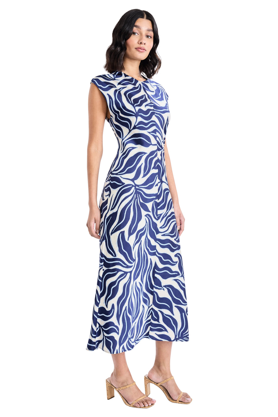 Aggie Graphic Print Cap Sleeve Midi Dress Fit and Flare | Maggy London CREAM/NAVY / Standard / 6 Aggie Graphic Print Cap Sleeve Midi Dress Fit and Flare | Maggy London CREAM/NAVY / Standard / 6
