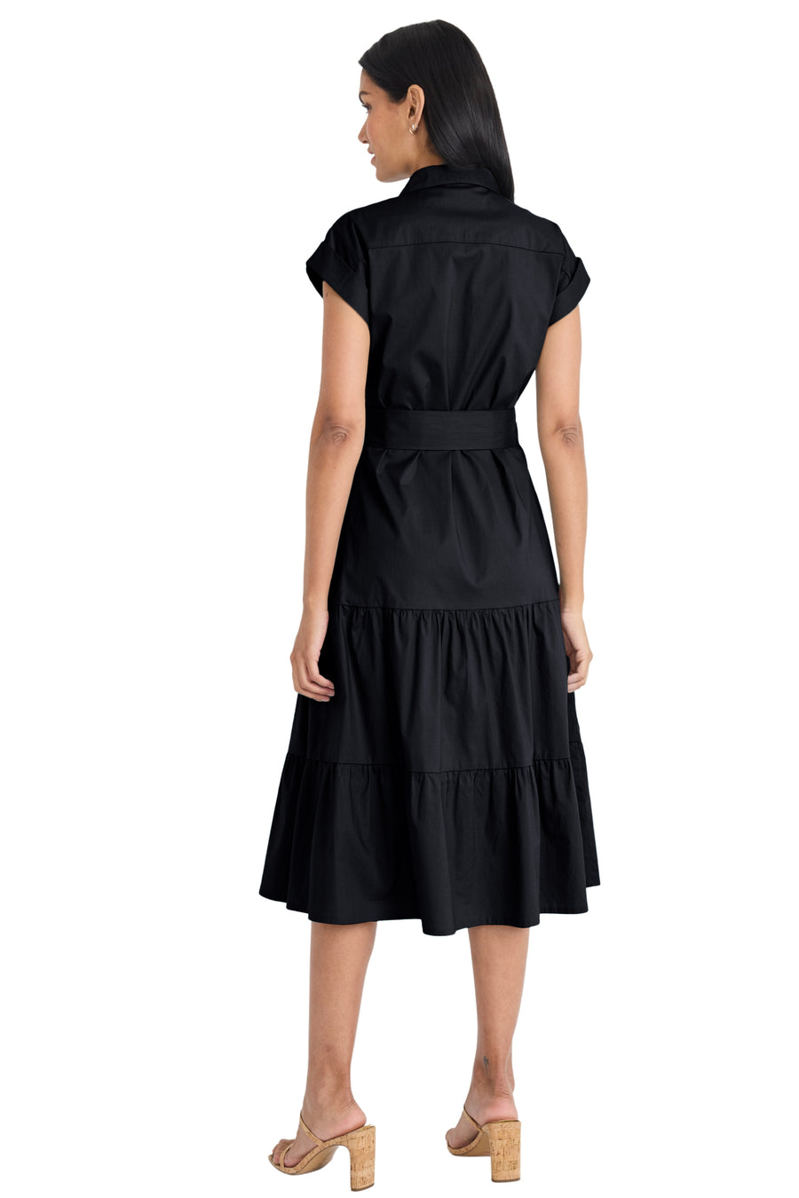 collared midi shirt dress KSTM Rust Orange Button Front Collared Midi Shirt Dress With Three Quarter Sleeves And Drawstring Waist Detail For Casual Day Wear,M