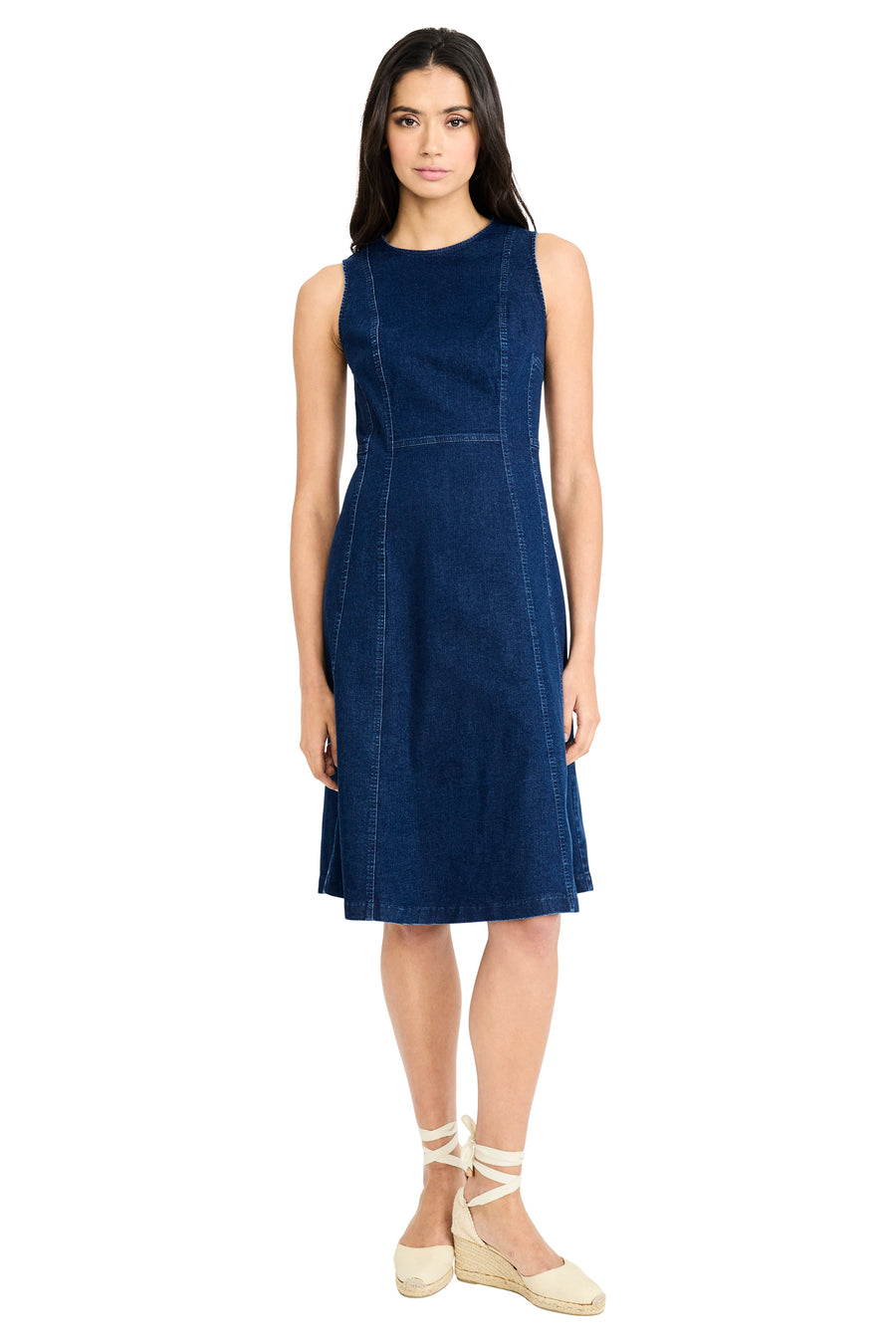 Cheyenne Cotton Stretch Denim Midi with Topstitching