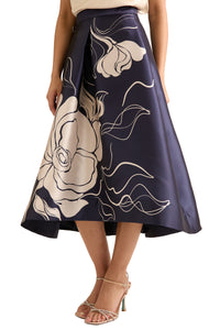 Gramercy Pleated High Low Skirt in Floral Eclipse