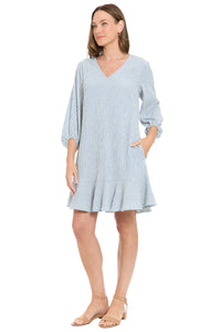 Everleigh Bishop Sleeve Shift in Pucker Stripe