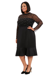 Laurenda Beaded Pearl Illusion Mesh Dress
