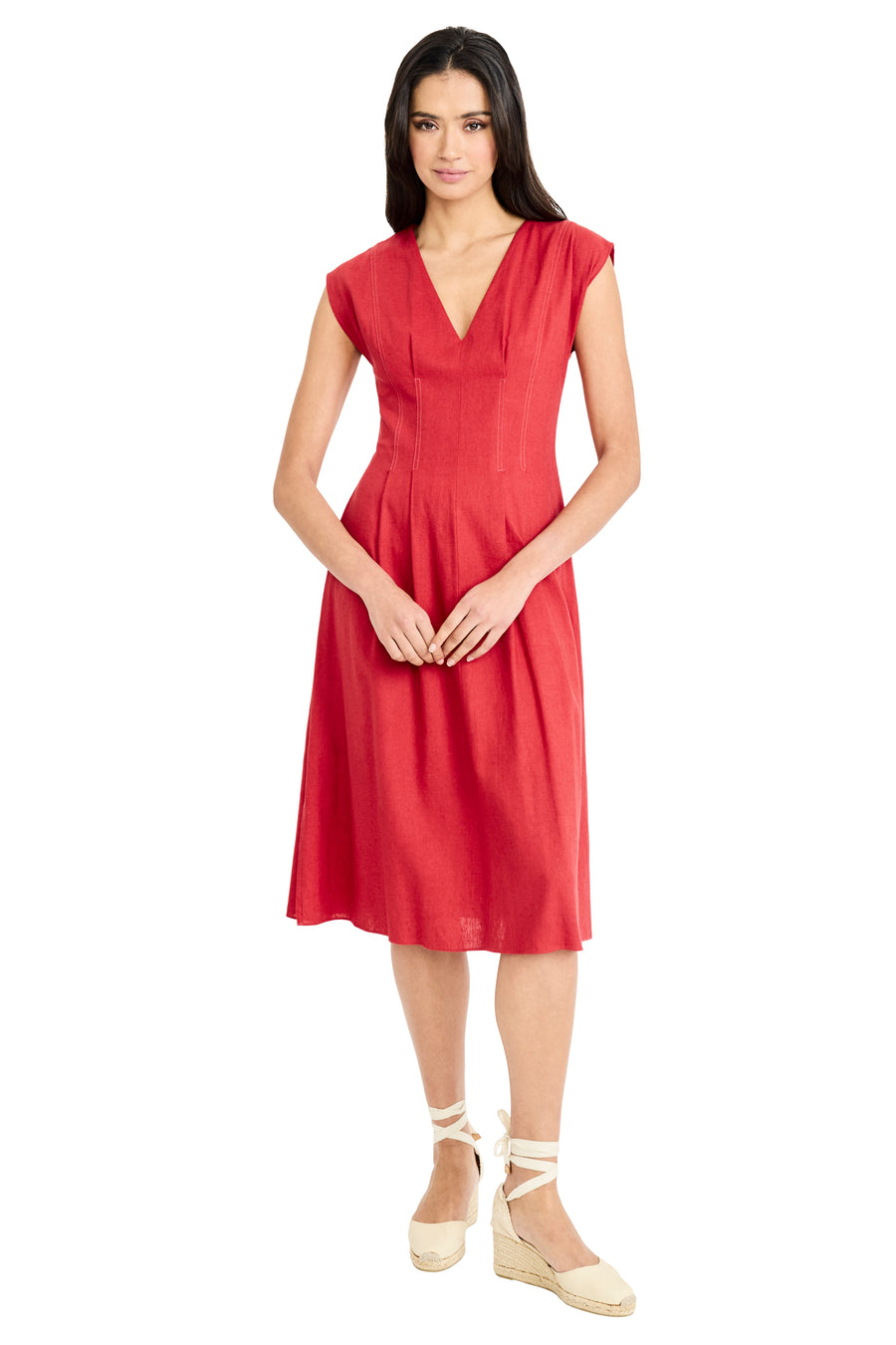 linen fit and flare dress Maggy London Women's V-Neck Flare Midi Dress - INFINITY grey