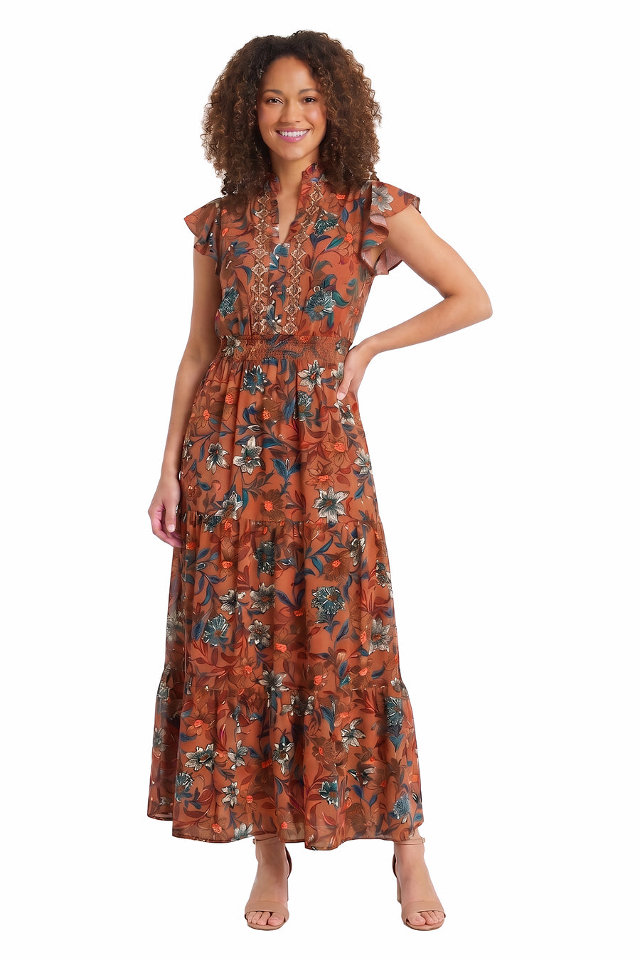 Consuela Cap Sleeve Maxi in Magnolia Vines