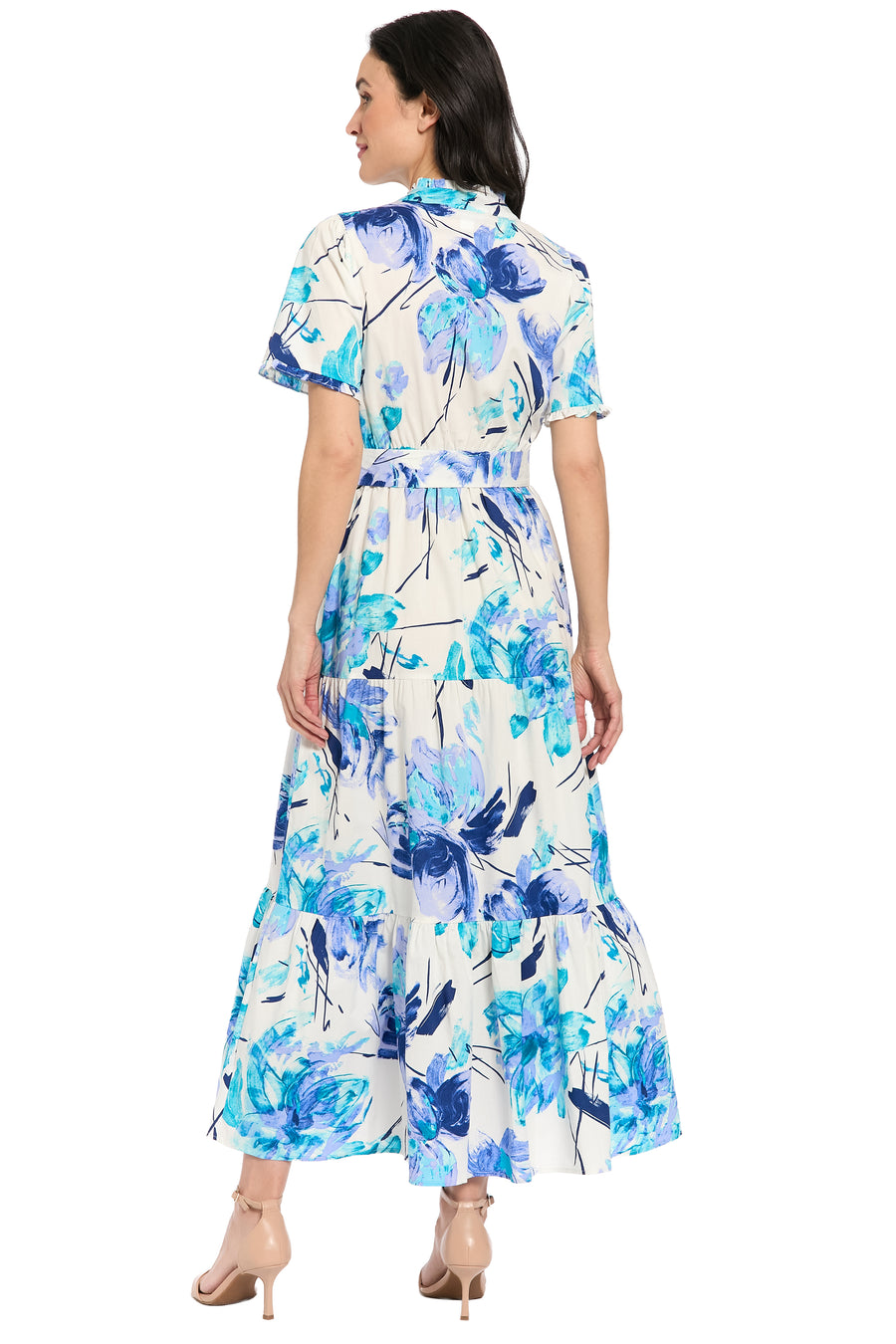 Amilia Flutter Sleeve Belted Tiered Maxi Dress