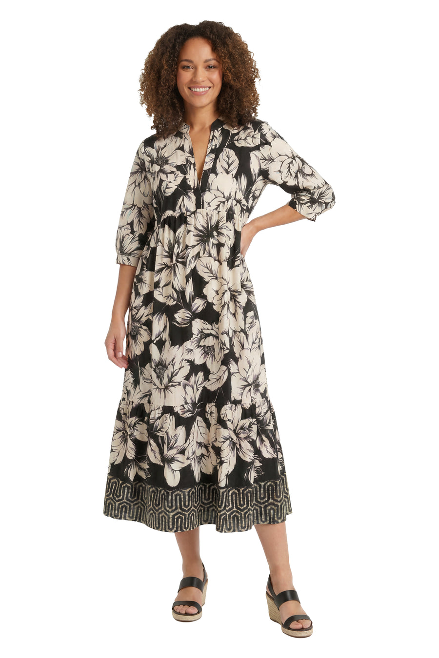 Cecil Elbow Sleeve Tiered Midi
