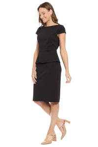 Nadya Cap Sleeve Peplum Sheath in Scuba Crepe