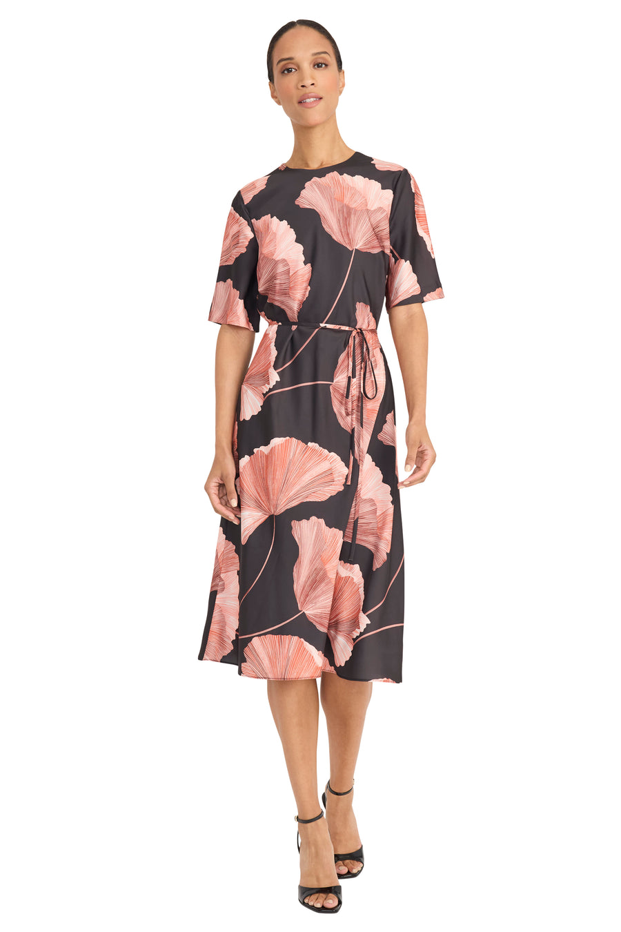 Dominique Midi Fit & Flare Dress Black/Melon / Standard / 6 Dominique Midi Fit & Flare Dress Black/Melon / Standard / 6