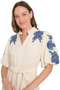 Mackenzie Bubble Sleeve Embroidered Cotton Maxi