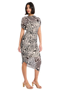 Bev Mesh Asymmetrical Ruched Midi