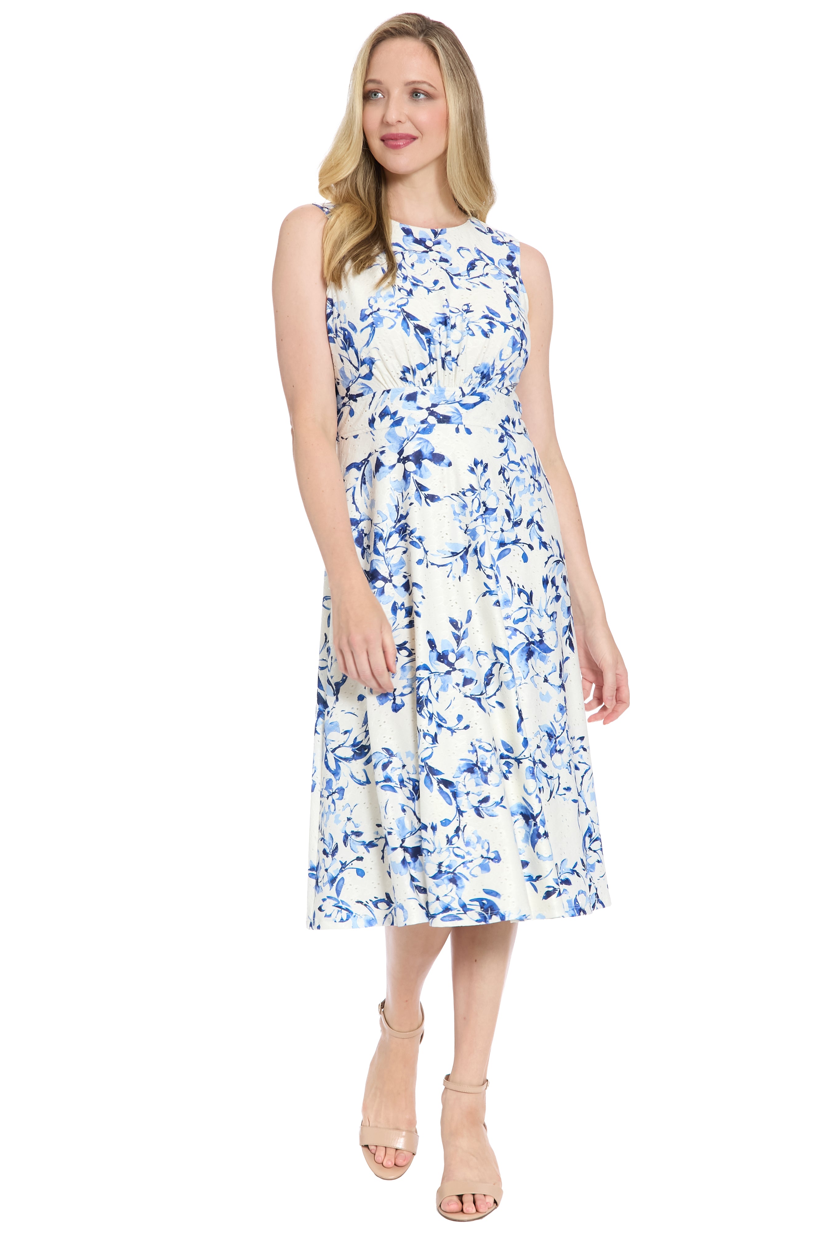 Maisie Inset Waist Eyelet Midi in Willow Whispers | London Times