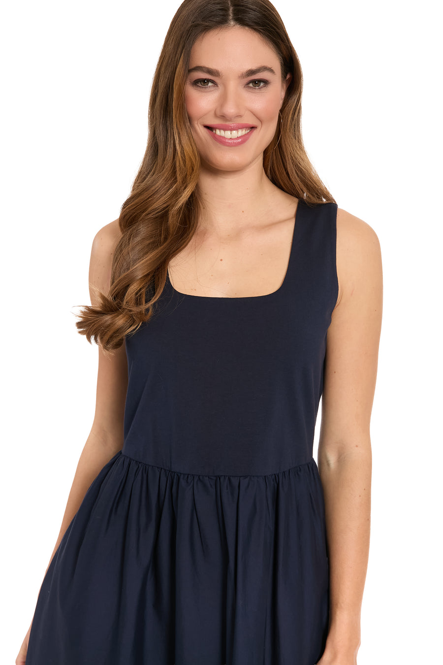 Carin Cotton Square Neck Linen Two-Fer Midi