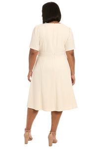 Quill - Cream Below the Knee Fit & Flare Dress