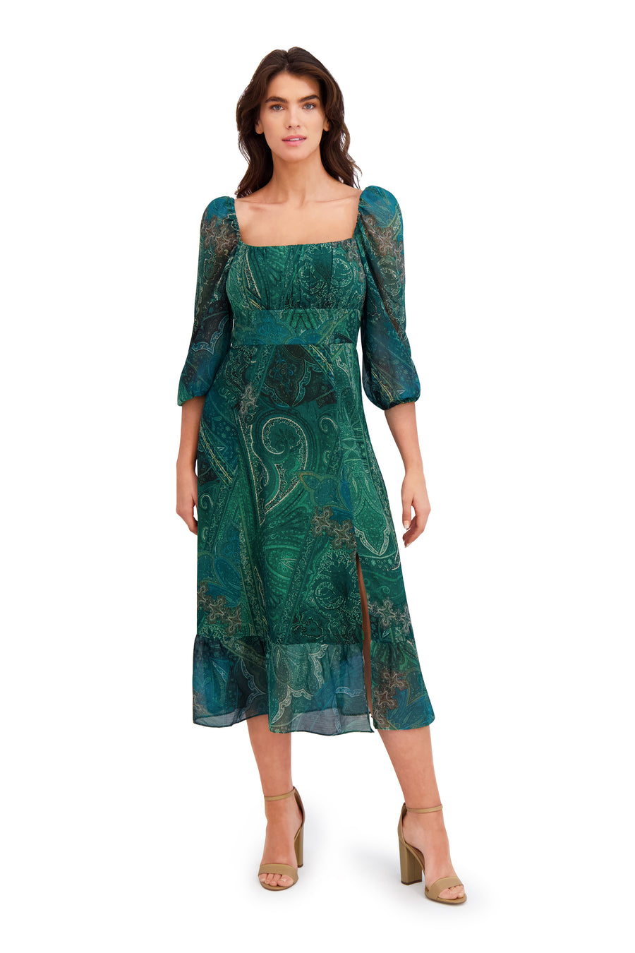 Kristin 3/4 Puff Sleeve Midi in Paisley Chiffon
