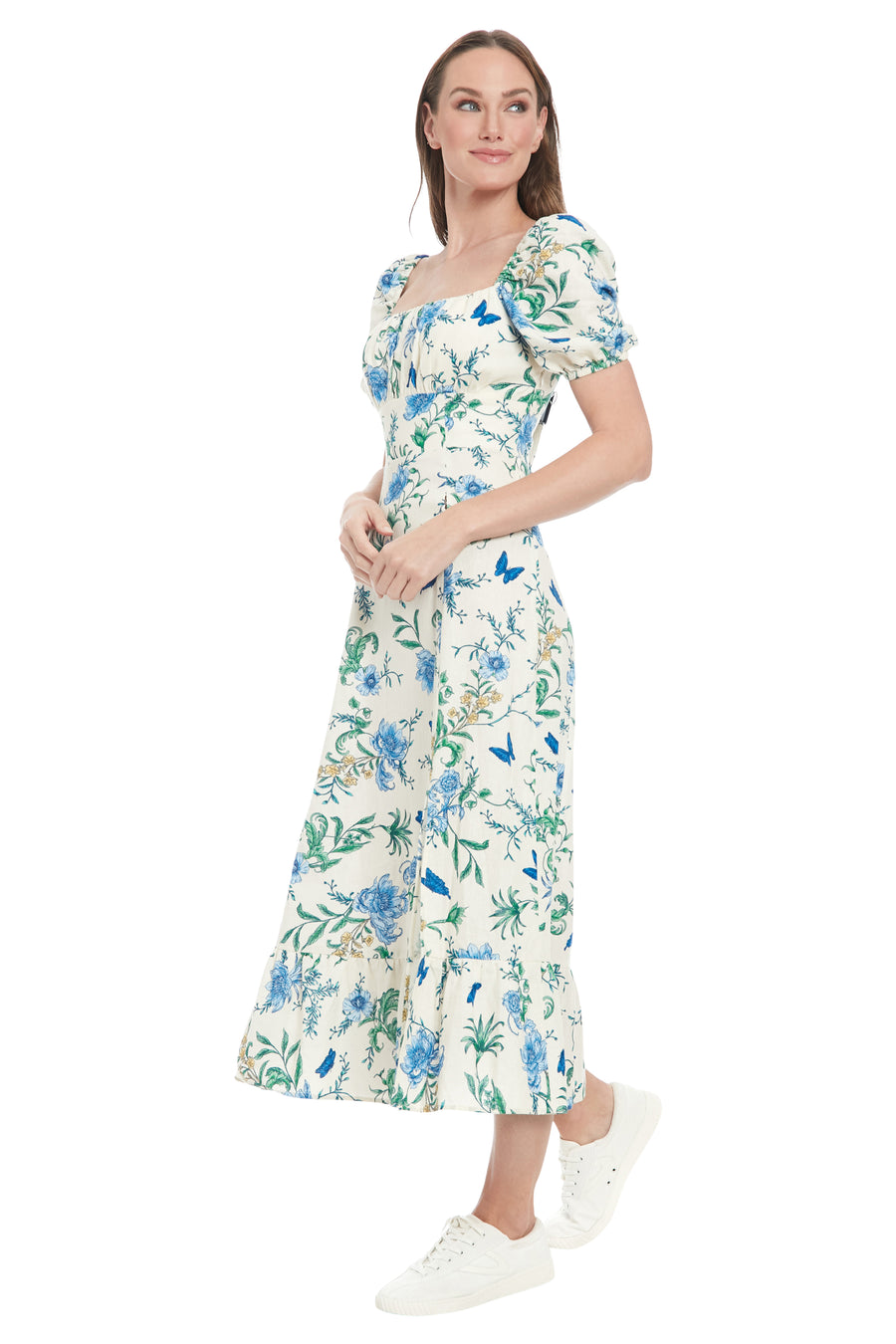 london times a line dress London Times Petite Printed Round-Neck Ruched A-Line Dress