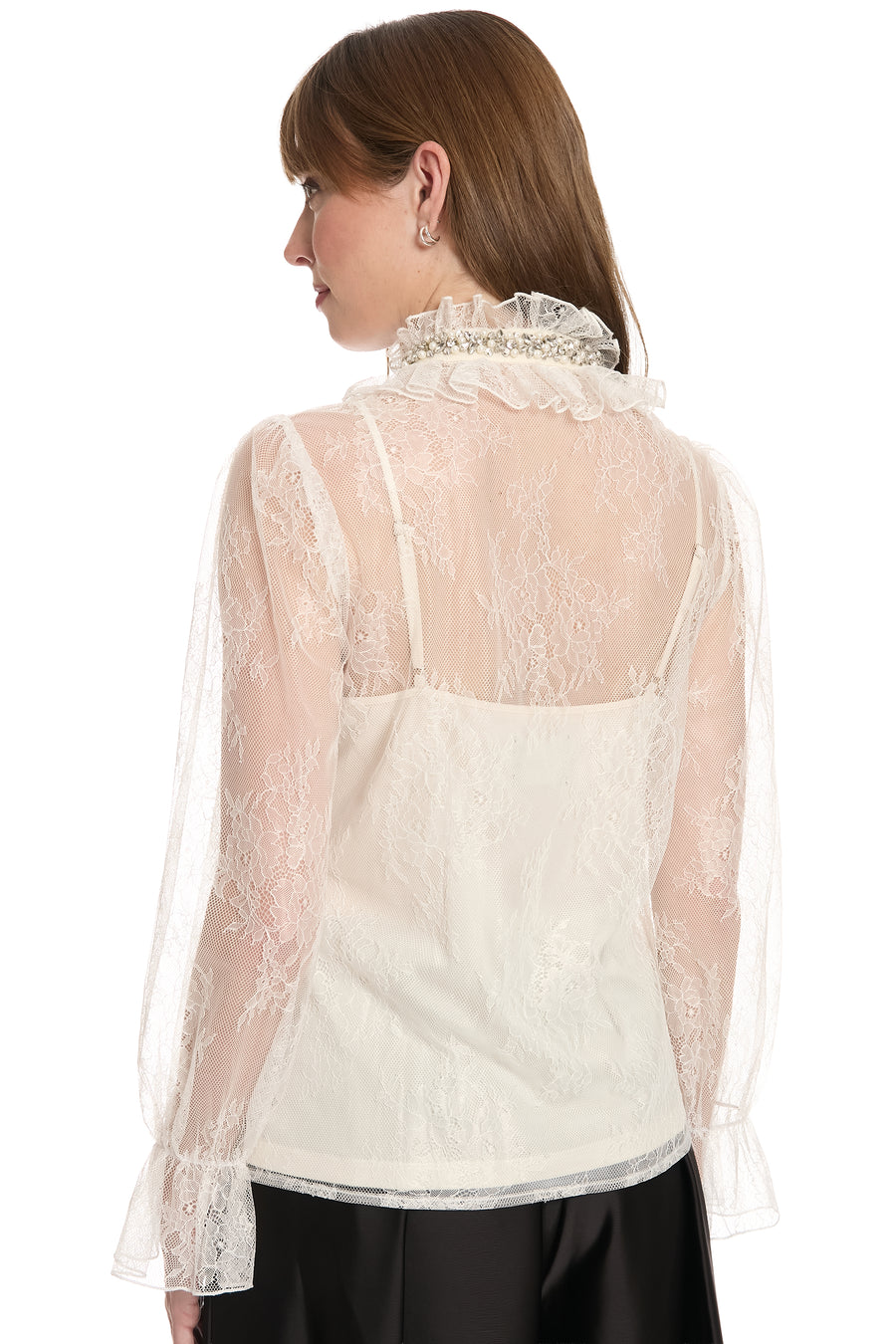 Monty Sheer Top Embellished Lace Ruffle