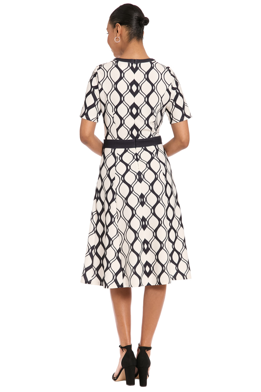 Enola Geometric Print Belted Midi Dress
