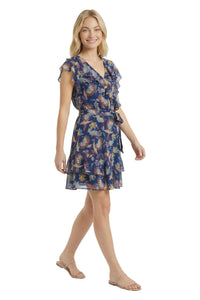 Alessandra Ruffle Faux Wrap Mini in Jacobean Fan
