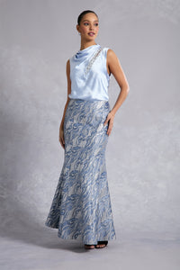 Nica Draped Mock Neck Satin Top Top