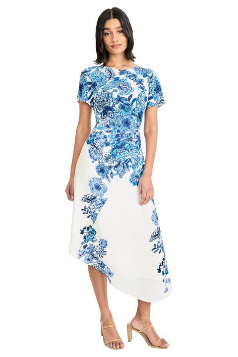 Maggy London Women's Short-Sleeve Midi Dress - White/blue