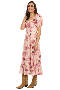 Kristin in Texture Floral Midi Puff Sleeve Dress
