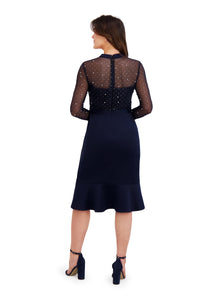 Laurenda Beaded Pearl Illusion Mesh Dress