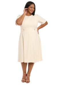 Quill - Cream Below the Knee Fit & Flare Dress