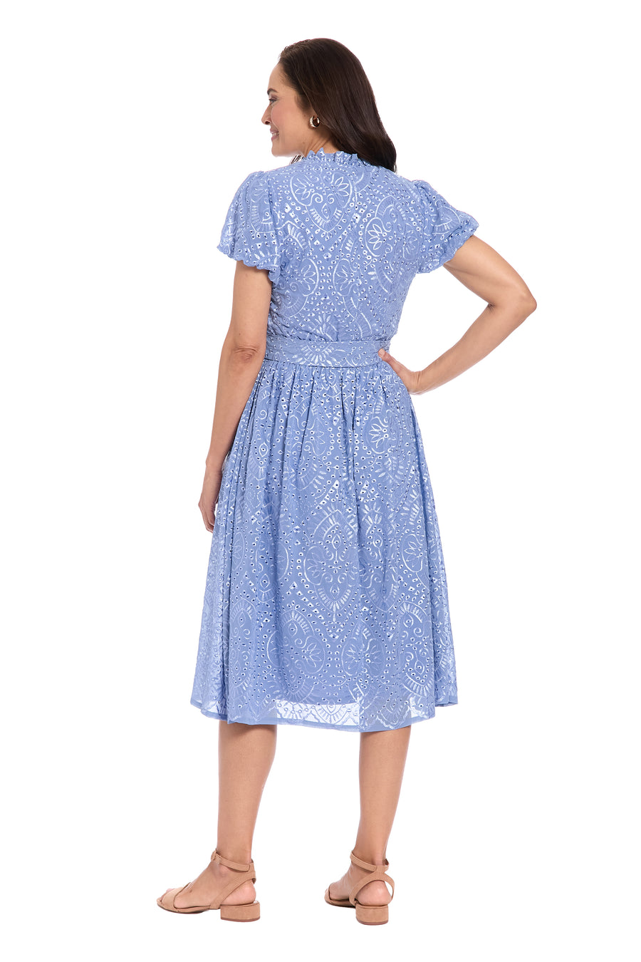London Times Women's Eyelet Tie Waist Midi Dress - Blue - Casual dresses London Times Women's Eyelet Tie Waist Midi Dress - Blue - Casual dresses