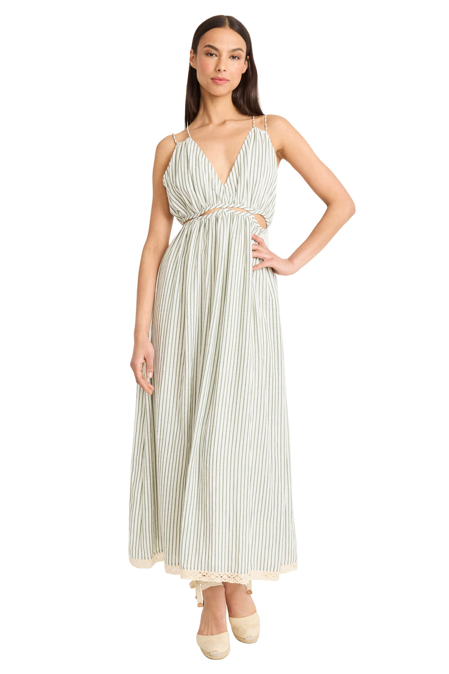 The Good Journey Cutout Midi Dress - Green/ White - 10 The Good Journey Cutout Midi Dress - Green/ White - 10