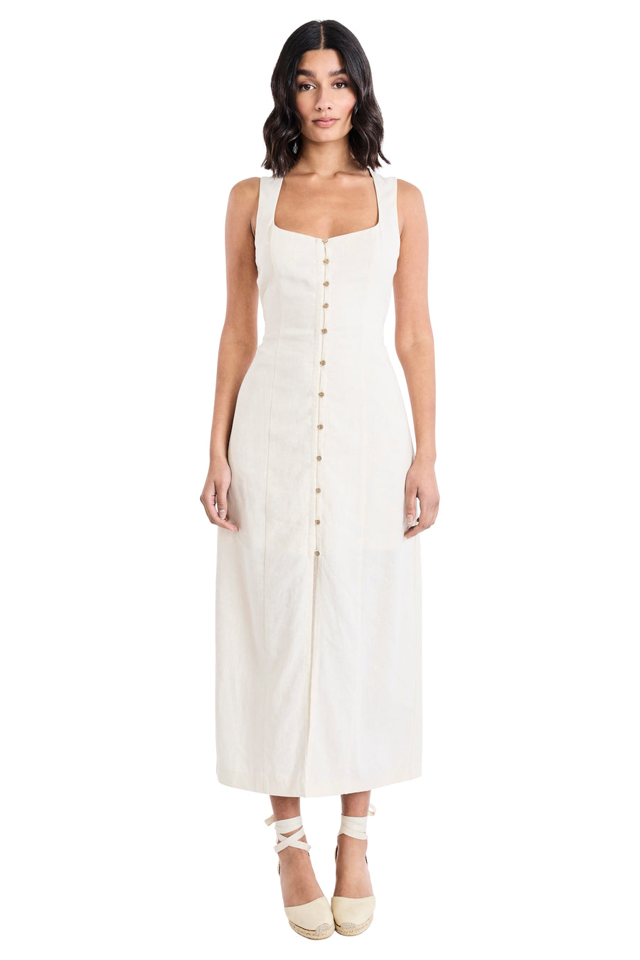 Justin Linen Scoop Neck Button Front Dress – Maggy London