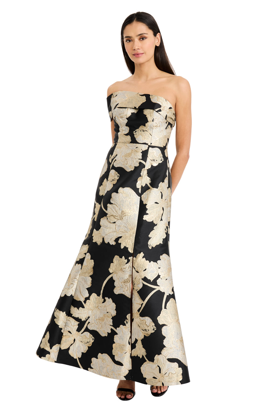 Reya Off the Shoulder Gown in Metallic Floral Jacquard