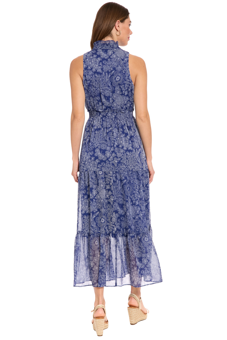 Brooke Ruffle Neck Smocked Maxi in Monotone Garden