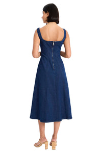 Arielle Cotton Stretch Square Neck Denim Midi